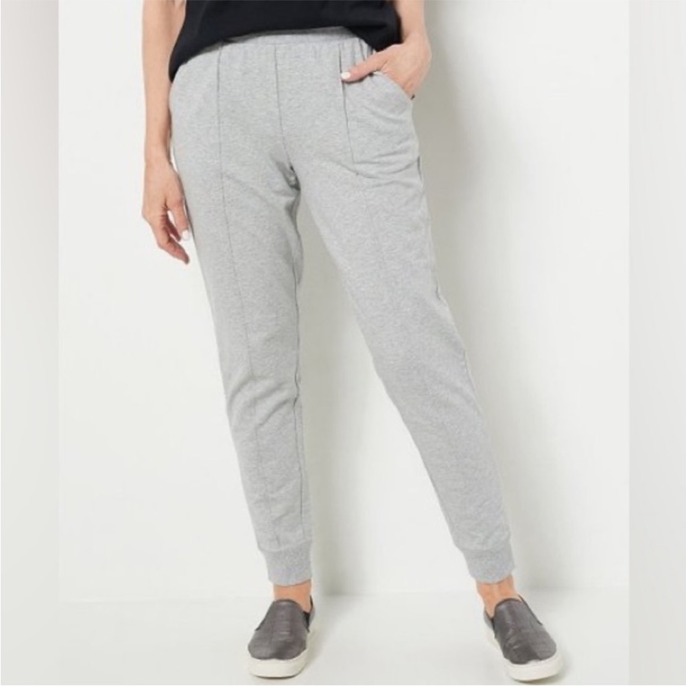 Isaac Mizrahi Live! Pintuck French Terry Joggers XS Heather Light Grey